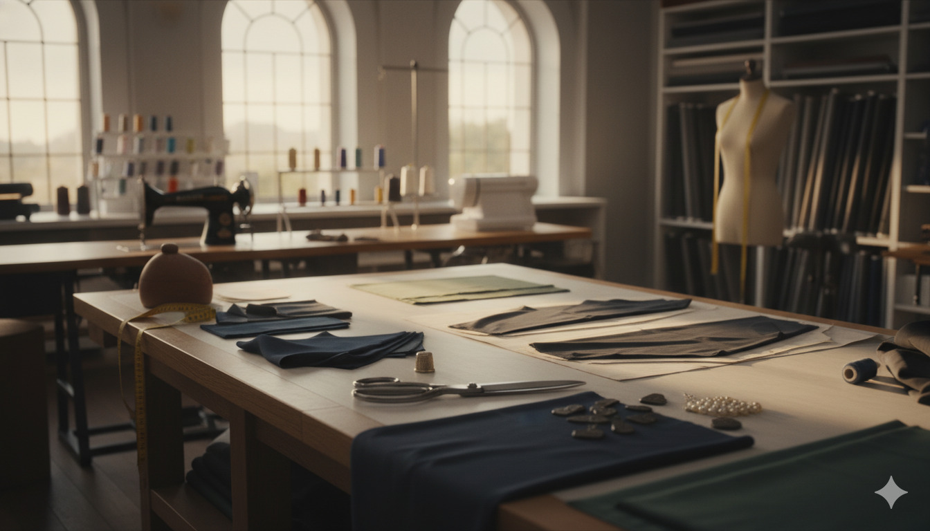 Professional tailoring studio workspace